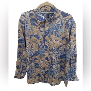 J McLaughlin Mens Linen Tropical Palm Print Button Down Shirt M